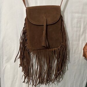 Brown Fringe Suede Crossbody Bag